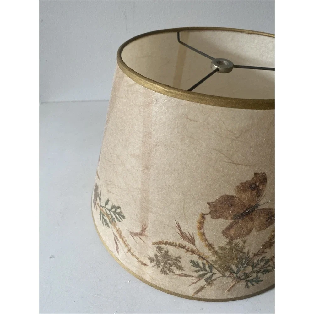 Vtg. Botanical Lamp Shade Dried Pressed Flowers/Leaves/ Butterfly Boho Farmhouse